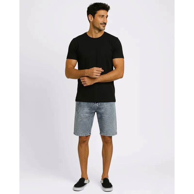 Bermuda Jeans Masculina Reta Estonada com Bolsos Azul 46