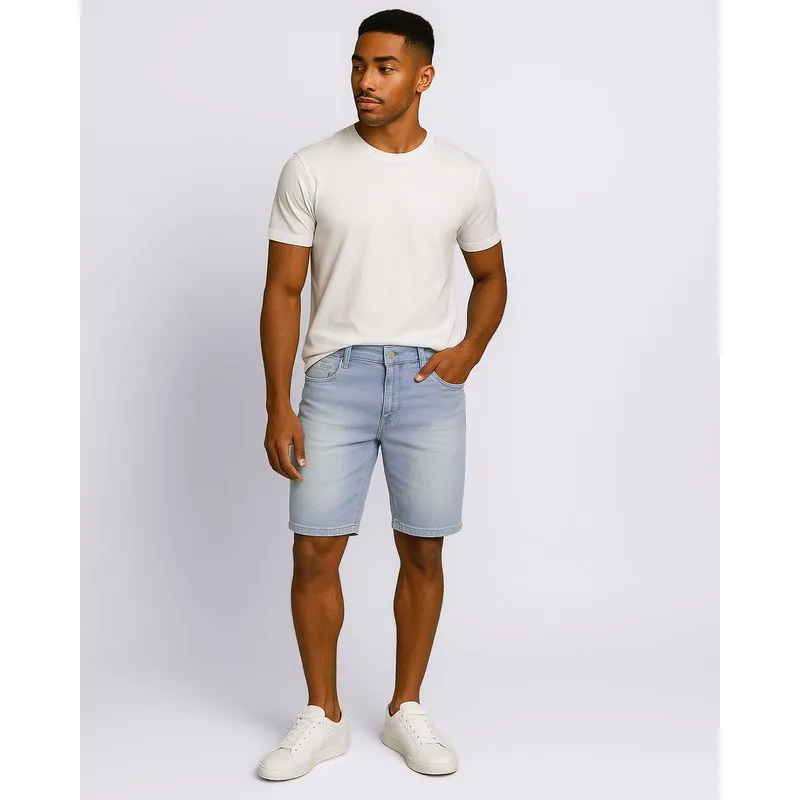 Bermuda Jeans Masculina Reta com Bolsos Estonada Azul 44
