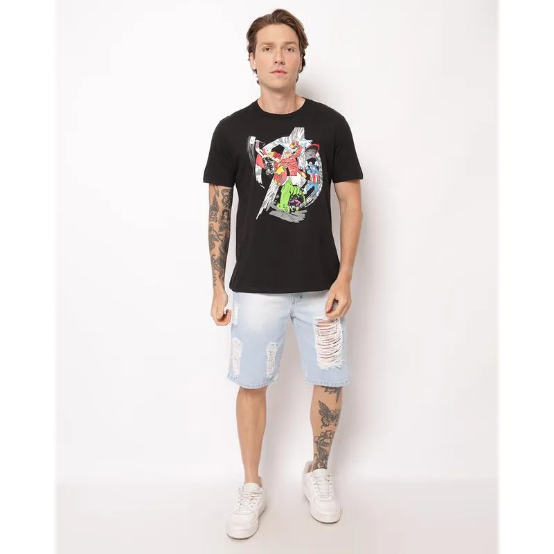 Bermuda Jeans Masculina Reta Destroyed Azul 42