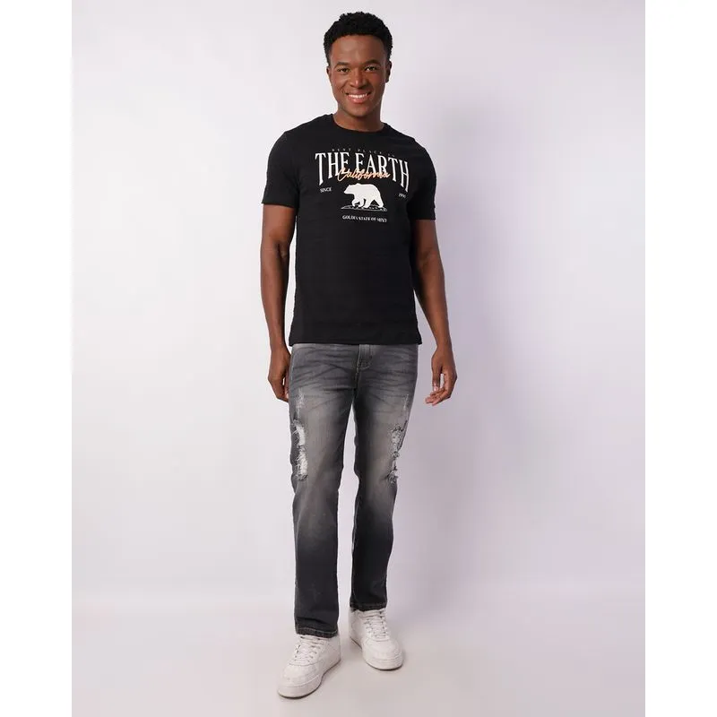 Calça Jeans Masculina Reta Destroyed Preta 44