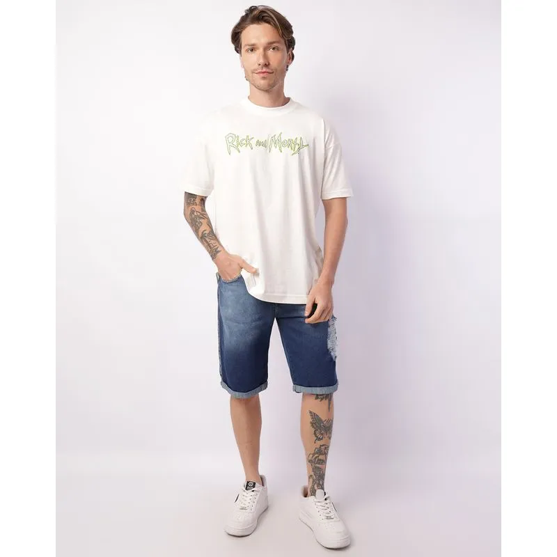 Bermuda Jeans Masculina Reta Destroyed com Bolsos Azul 48