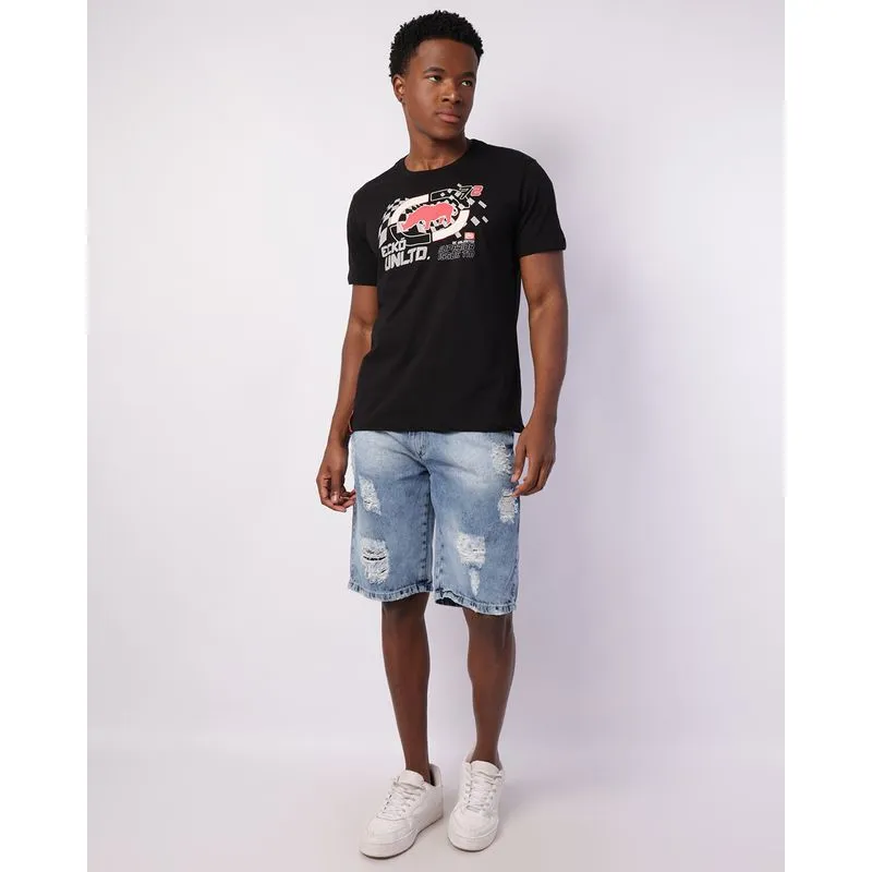 Bermuda Jeans Masculina Reta Estonada Destroyed Azul 46