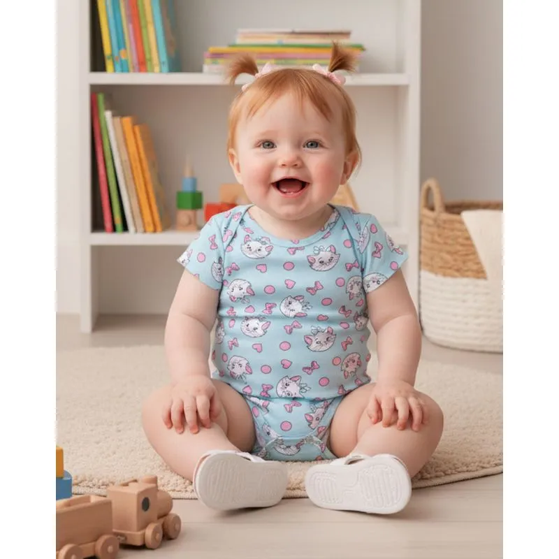 Body Bebê Algodão Estampado Disney Marie Azul G