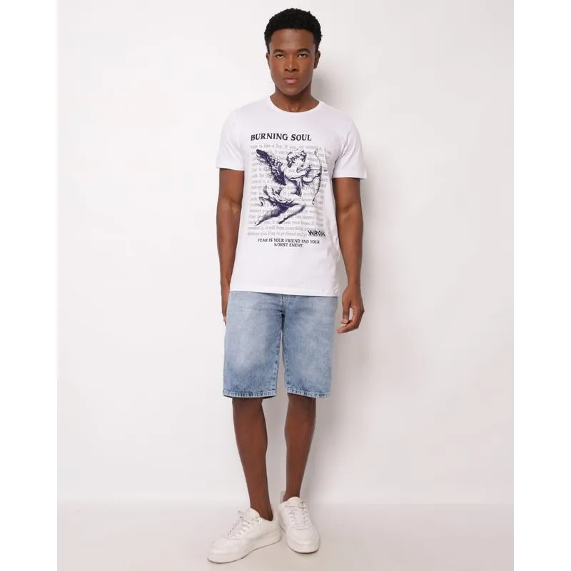 Bermuda Jeans Masculina Reta Estonada com Bolsos Azul 48