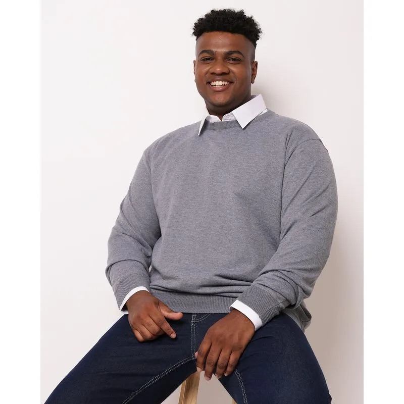 Suéter Plus Size Masculino Tricô Cinza G1