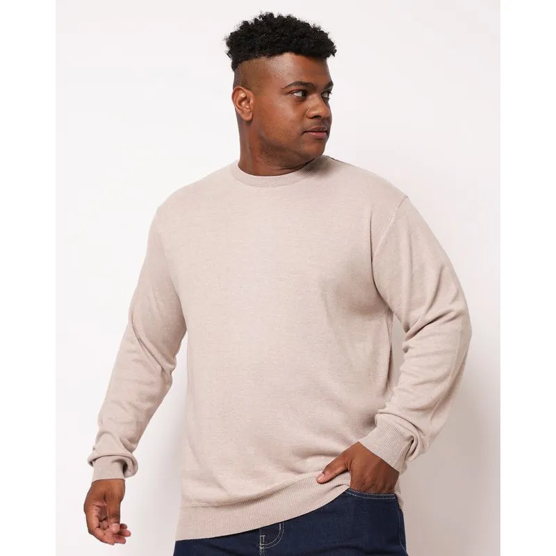Suéter Plus Size Masculino Gola Careca Bege G1
