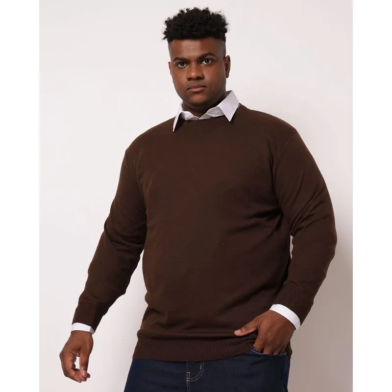 Suéter Plus Size Masculino Gola Careca Marrom G2