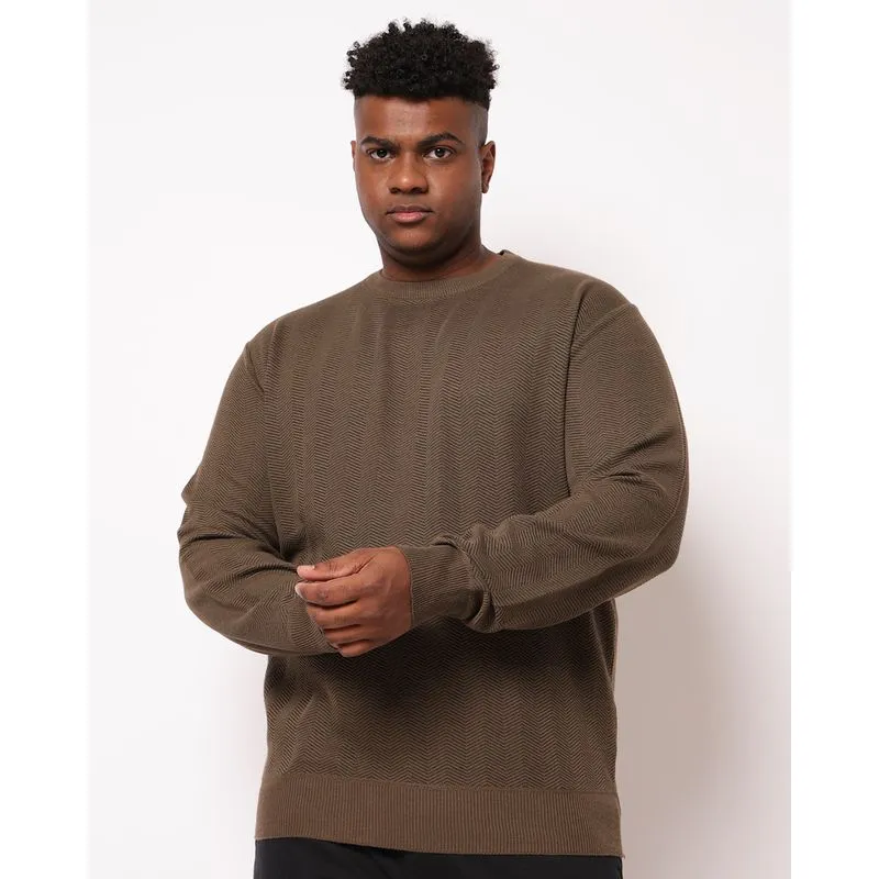 Suéter Plus Siza Masculino Tricô Maquinetado Gola Redonda Marrom G2