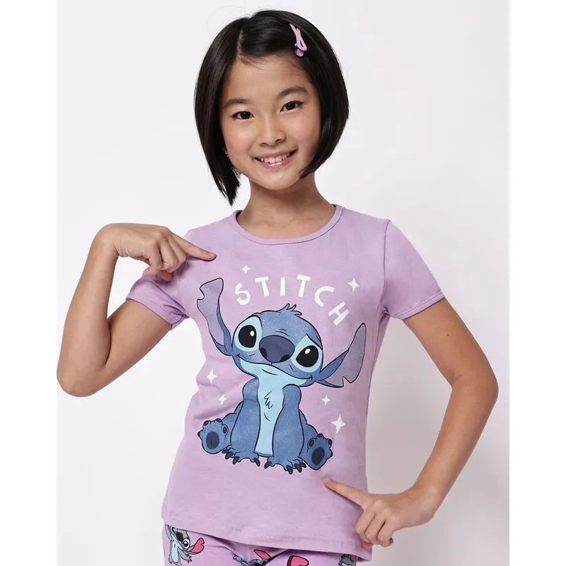 Blusa Infantil Algodão Disney Stitch com Glitter Lilás 4