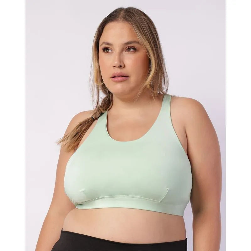 Top Fitness Plus Size Feminino Fitter Cruzado com Bojo Verde G1