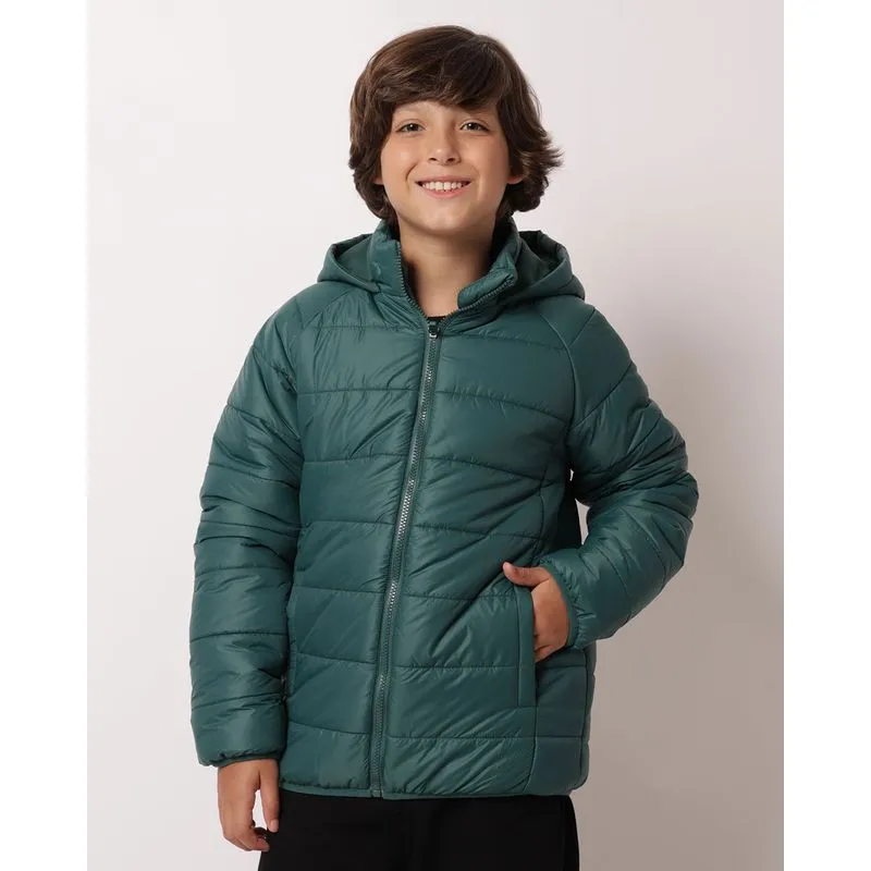 Jaqueta Juvenil Puffer com Bolsos e Capuz Verde 16