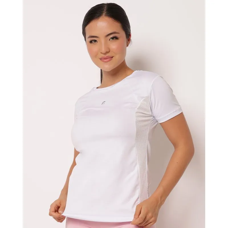 Blusa Fitness Feminina Fitter Recortes Furadinha Manga Curta Branco M