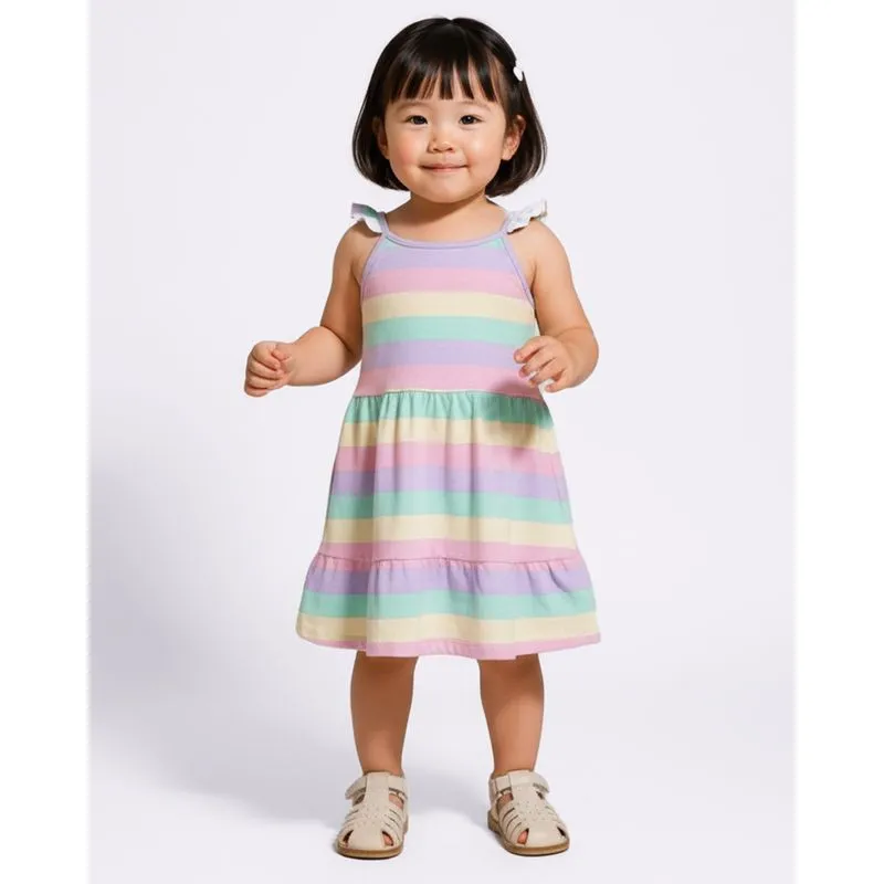 Vestido Bebê Curto Algodão Estampa Listrada Rosa 3