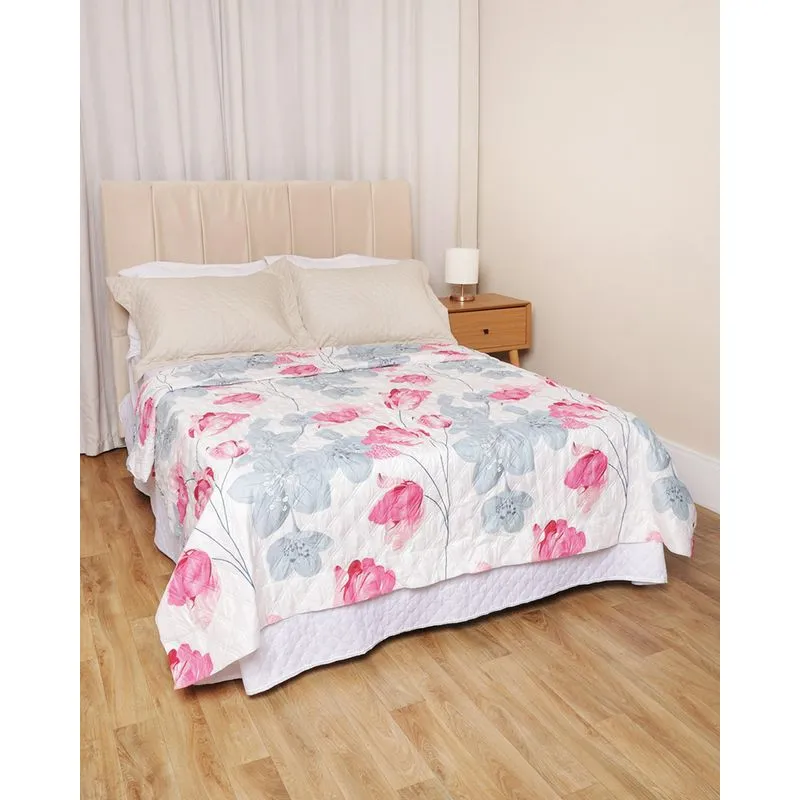 Colcha Casal Com Viés Arte & Cazza 1,80x2,15m Estampa Floral Branca UN