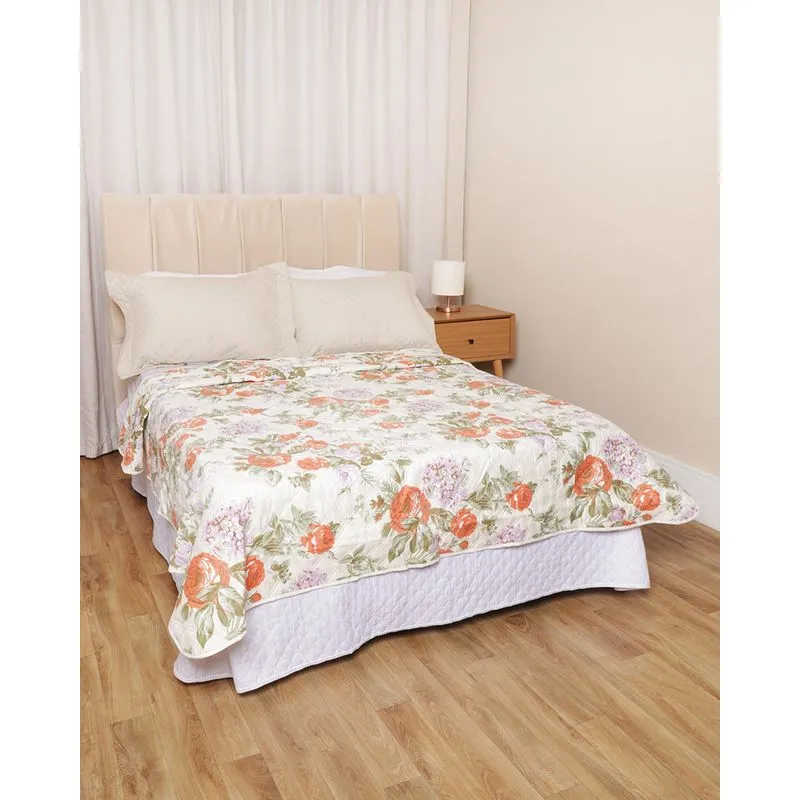 Colcha Casal Com Viés Arte & Cazza 180cmx215cm Estampa Floral Off White UN