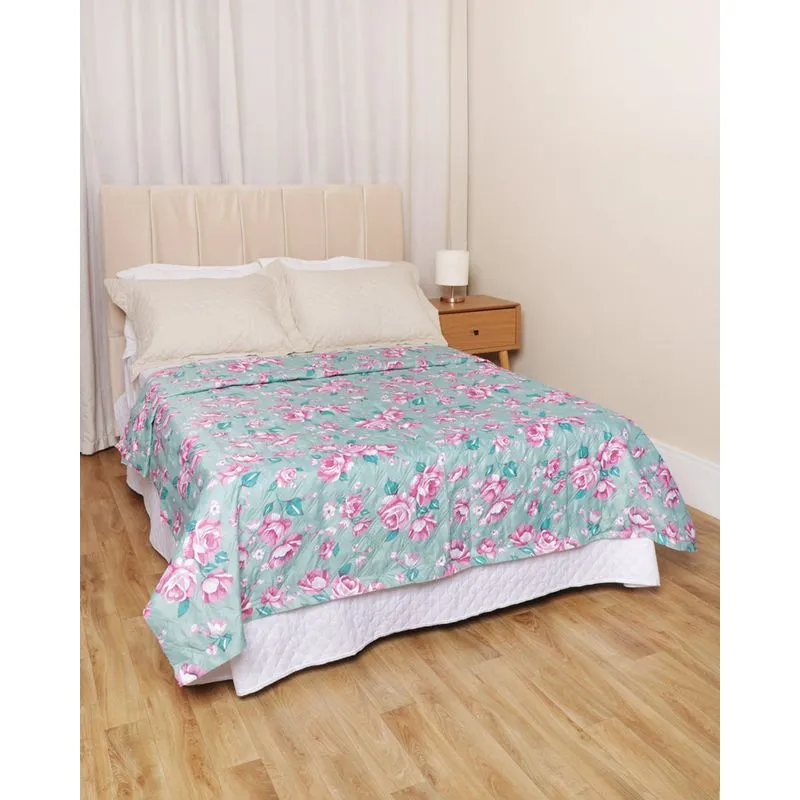 Colcha Casal Com Viés Arte & Cazza 180cmx215cm Estampa Floral Verde UN