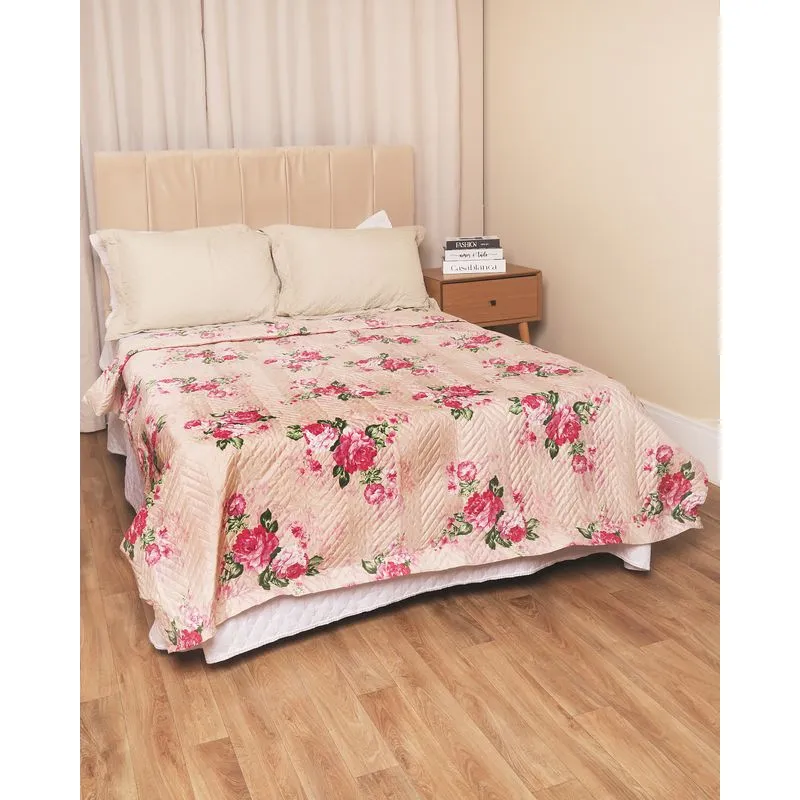 Colcha Casal Arte & Cazza Matelassê Estampada Rosa UN