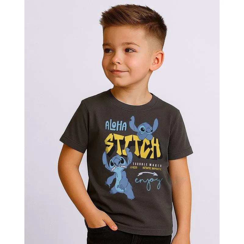 Camiseta Infantil Algodão Disney Stitch com Estampa Cinza 10