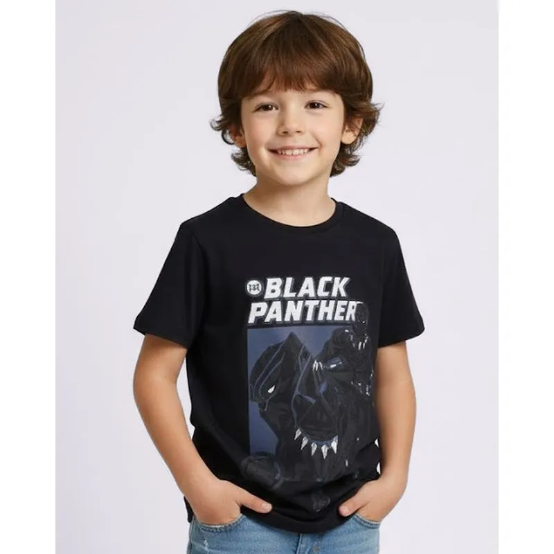 Camiseta Infantil Algodão Marvel Pantera Negra Manga Curta Preta 10
