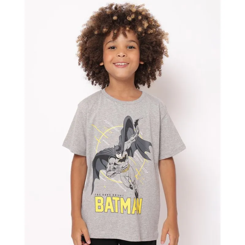 Camiseta Infantil DC Comics Batman Manga Curta Cinza 4
