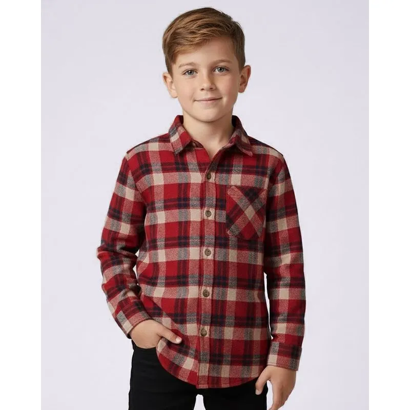 Camisa Infantil Algodão Estampada Xadrez Manga Longa Vermelha 4