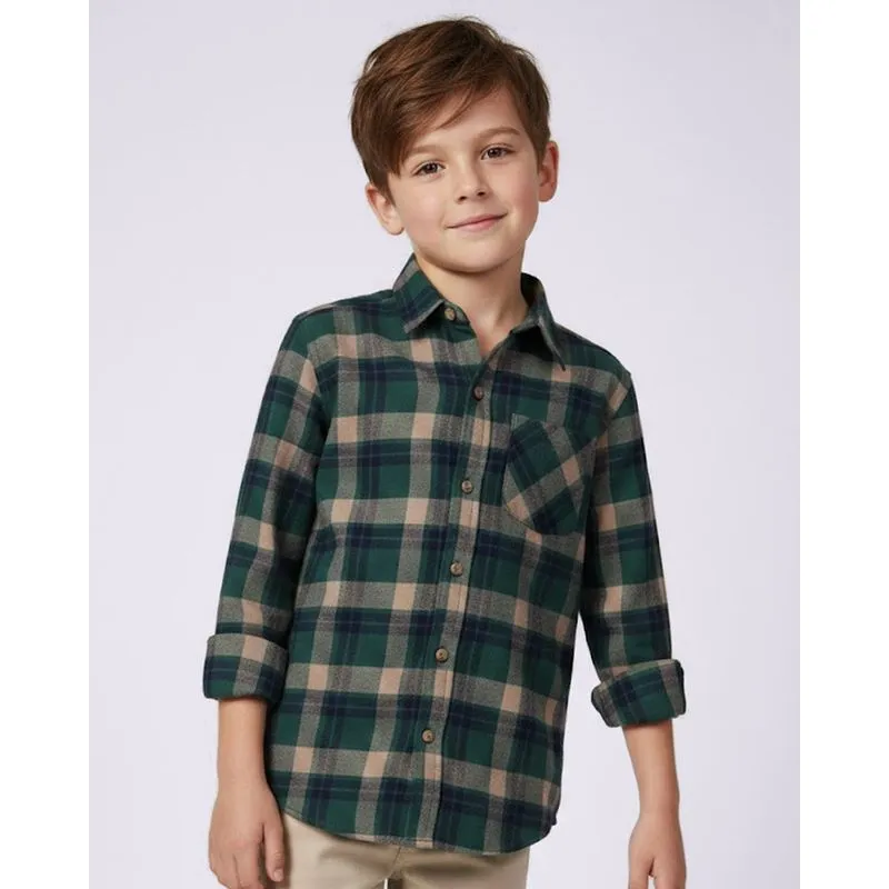 Camisa Infantil Algodão Estampada Xadrez Manga Longa Verde 6