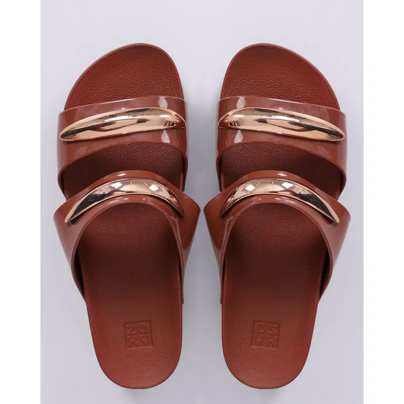 Sandália Feminina Zaxy com Detalhe Dourado Marrom 33/34