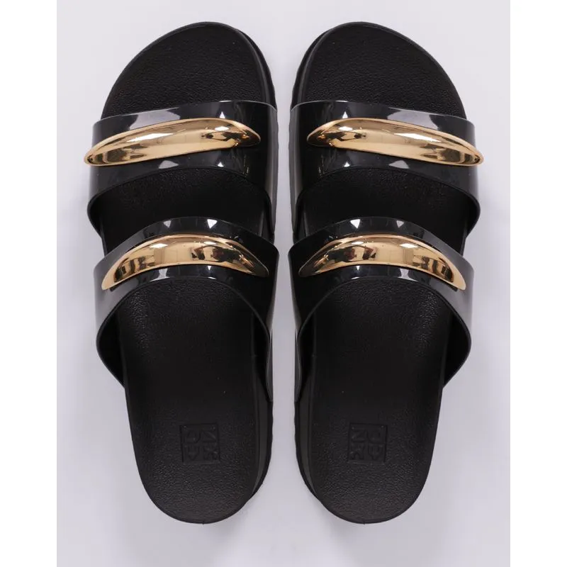 Sandália Feminina Slide Zaxy com Detalhe Metal Preta 39/40