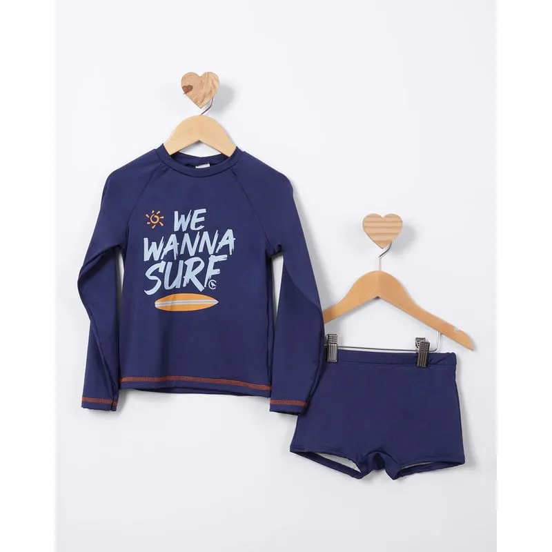 Conjunto Infantil Praia Camiseta + Sunga Boxer Proteção UV50+ Marinho 6