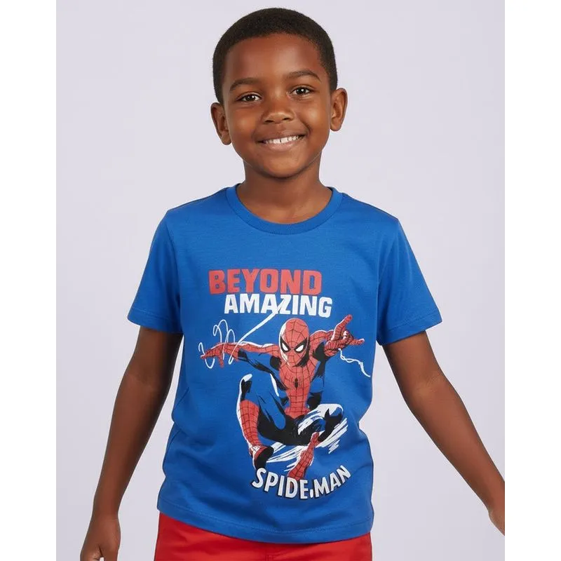 Camiseta Infantil Algodão Marvel Homem Aranha Manga Curta Azul 16