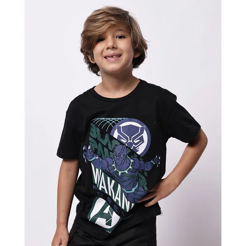 Camiseta Infantil Algodão Estampa Pantera Negra Preta 10