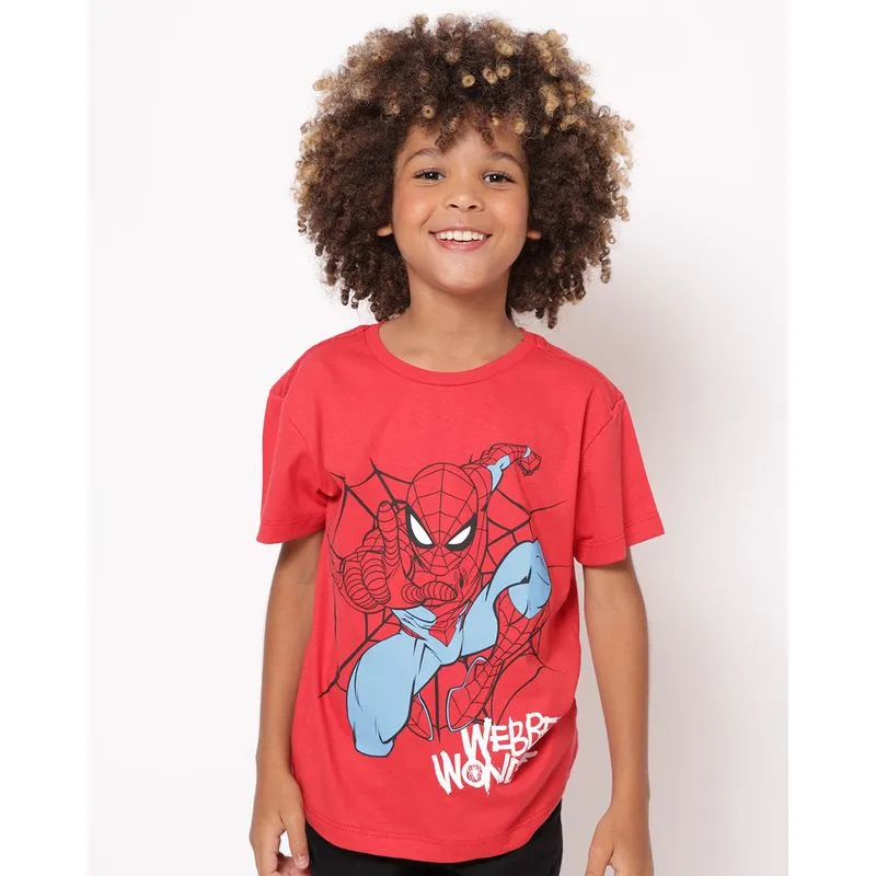 Camiseta Infantil Algodão Marvel Homem Aranha Manga Curta Vermelha 10