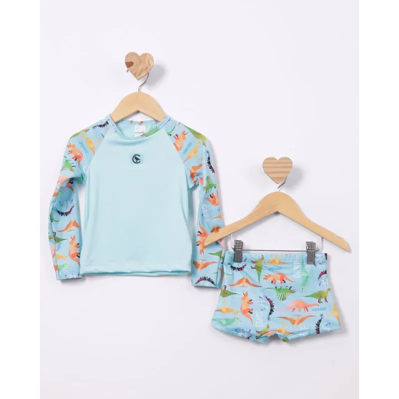Conjunto Bebê Praia Camiseta Manga Longa + Sunga Boxer Proteção UV50+ Azul 1