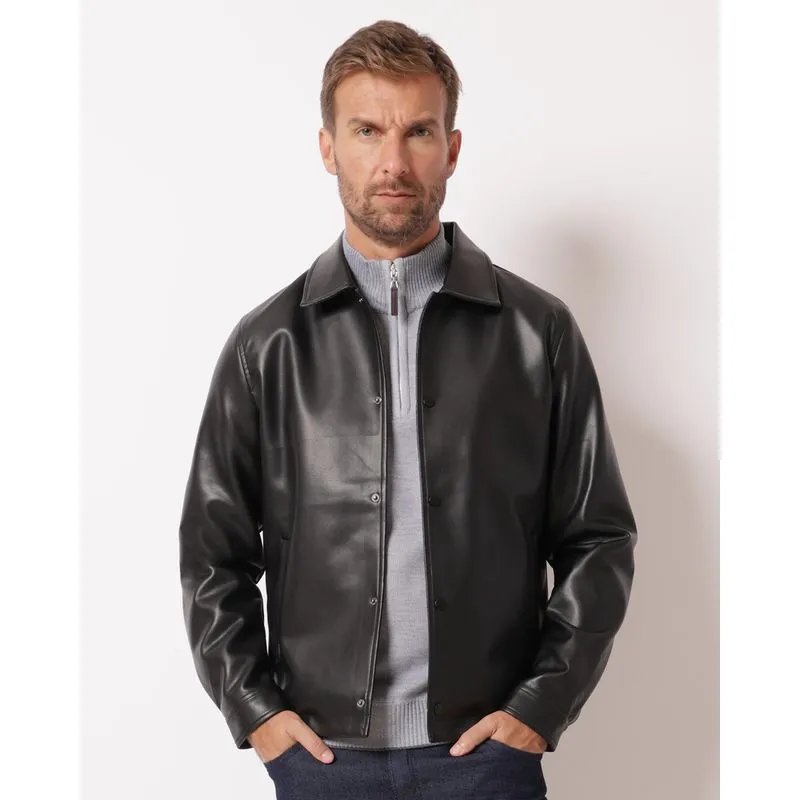 Casaco Masculino PU com Bolsos Preto P