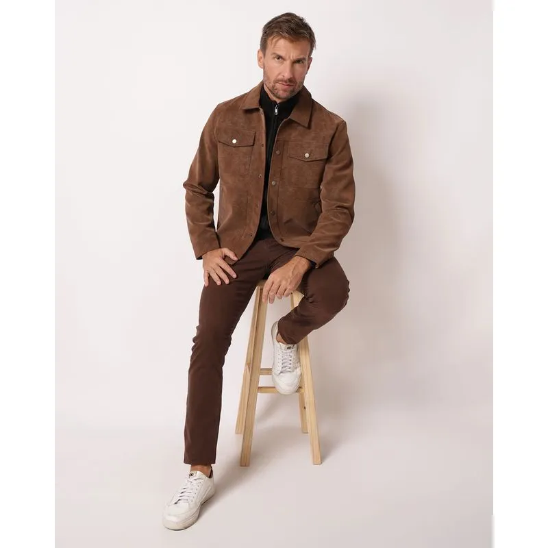 Casaco Masculino PU Suede Marrom G