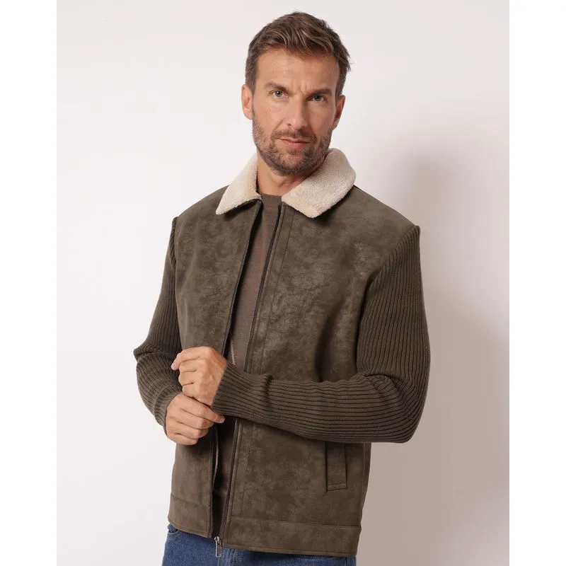 Jaqueta Masculina Suede Peluciada com Bolsos Verde P