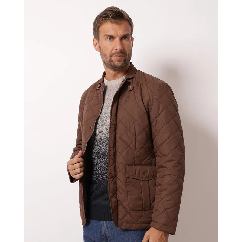 Casaco Masculino Matelassê com Bolsos Botões Zíper Marrom M
