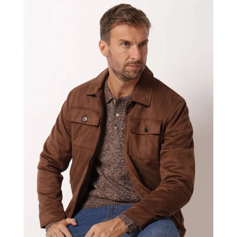 Jaqueta Masculina Suede com Bolsos Marrom GG