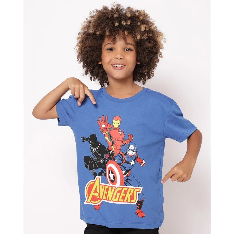 Camiseta Infantil Algodão Marvel Vingadores Manga Curta Azul 12