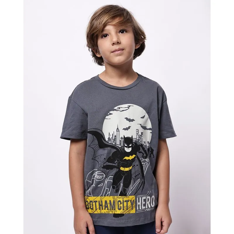 Camiseta Infantil Algodão DC Comics Estampa Batman Cinza 12