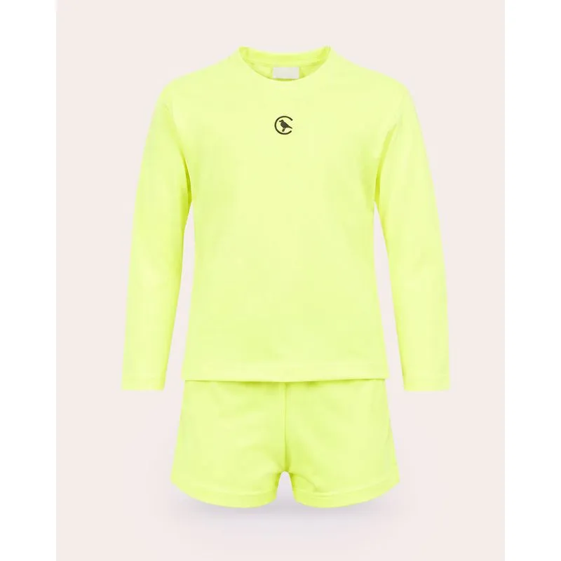 Conjunto Bebê Praia Camiseta + Sunga Boxer Proteção UV50+ Neon Amarelo 3