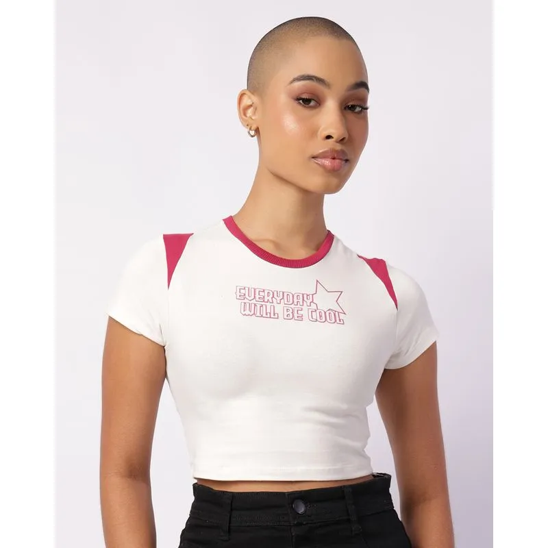 Camiseta Feminina Cropped com Estampa Manga Curta Off White G