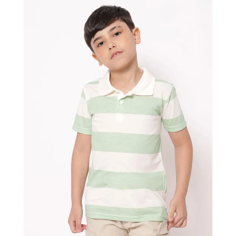 Camisa Polo Infantil Algodão Listrada Verde UN