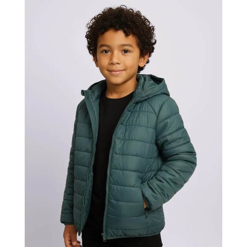 Jaqueta Infantil Puffer com Bolsos e Capuz Verde 4