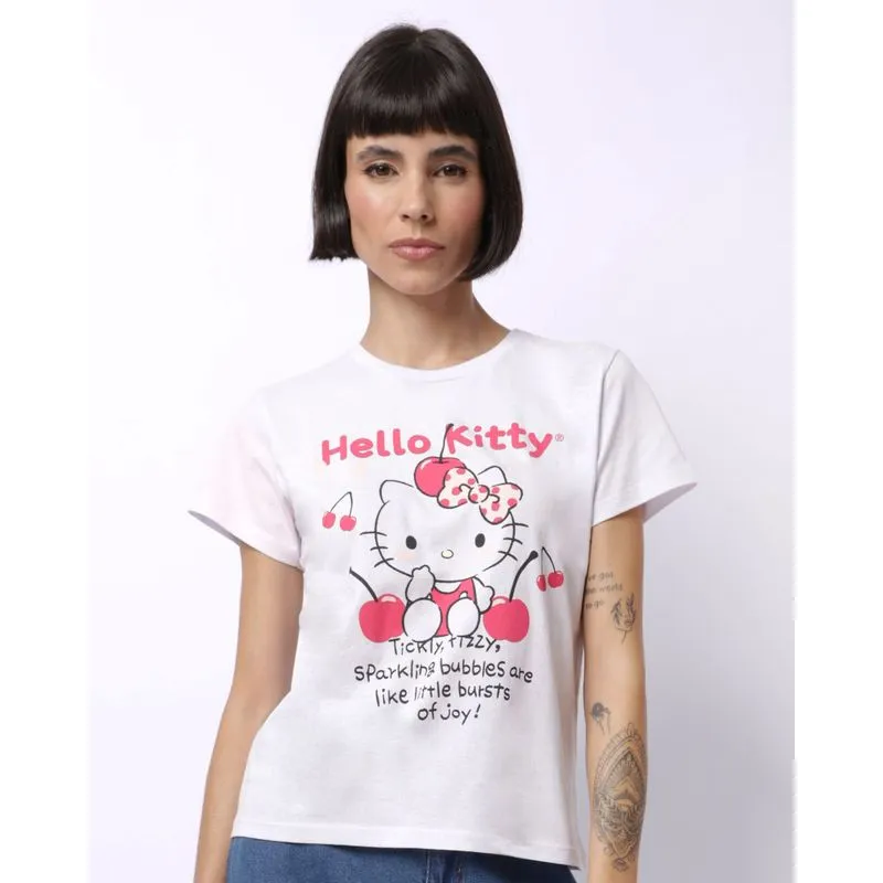 Camiseta Feminina Algodão Hello Kitty Branco XG