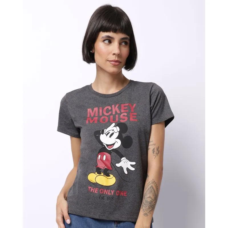 Camiseta Feminina Disney Estampa Mickey Cinza Escuro PP