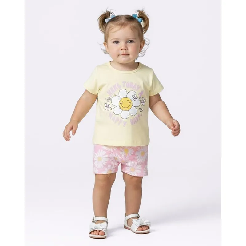 Conjunto Bebê Curto Algodão com Estampa Flores Amarelo 3