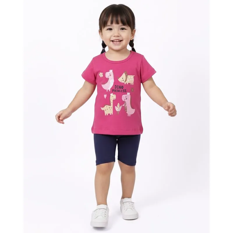 Conjunto Bebê Curto Algodão Estampado Dinossauros Rosa 3