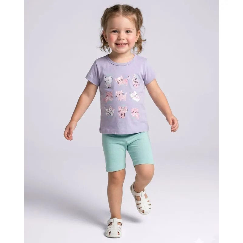 Conjunto Curto Bebê Estampa Gatinhos Lilás 3