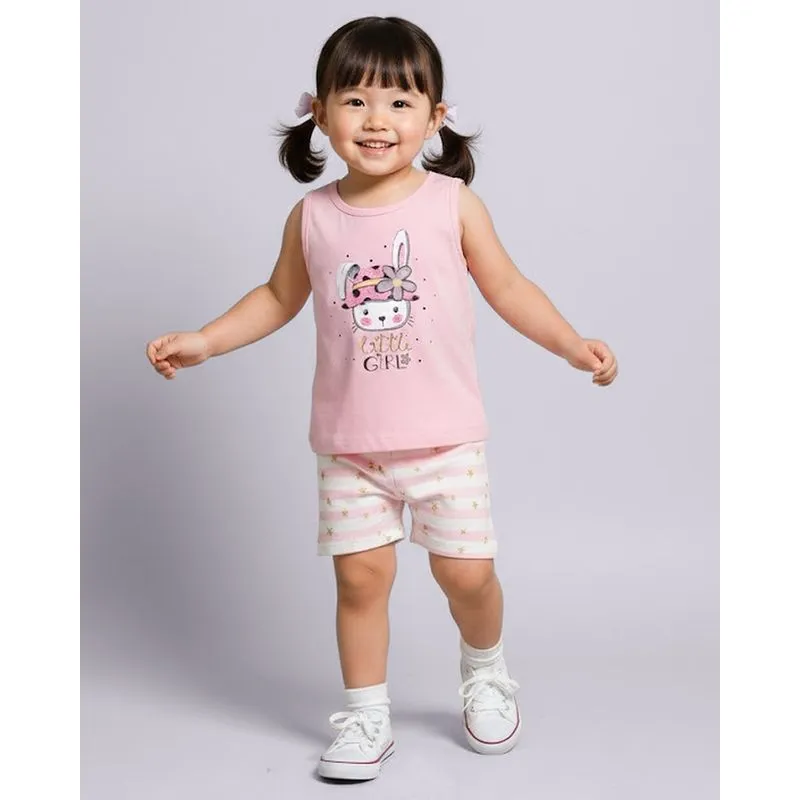 Conjunto Bebê Regata Estampa Coelho Rosa 2